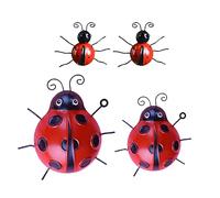 Pack of 4 Metal Ladybird Decoration, Metal Ladybird Wall Art, Outdoor Wall Sculptures, Garden Sculptures, Insects Home Decorations for Garden Fence, Indoor or Outdoor, Balcony, Patio (Style1)