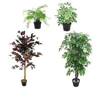 Leaf Pack of 4 Mixed Artificial Plants and Trees, Green, Pack