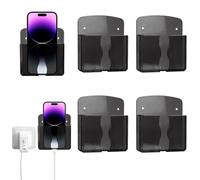 Pack of 4 Mobile Phone Wall Mounts, Mobile Phone Holder, Wall Remote Control Holder, Adhesive, Charging Stand Holder, Data Cable Holding Hole, Wall Mount Mobile Phone for Shower Bed, Bedside Table