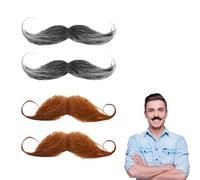 Pack of 4 Moustache for Sticking, Children, Schnauzer for Gluing, Fake Beard, Fancy Dress, Artificial Fake Beard, Funny 80s Black Brown Moustache Cosplay Costume for Halloween Christmas