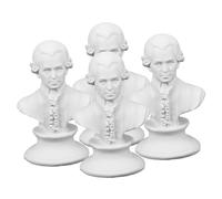 Pack of 4 Mozart Ornaments Great Composer Statue Statuette Bust Sculptures Famous Sculpture Bust Statue David Bust Figure Mini Bust Office Sensitive White Resin