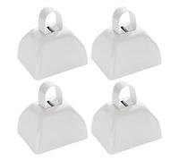 Pack of 4 multi-purpose noisemaker cowbells to make your support in football hockey competition using simple shake motion metal cowbells