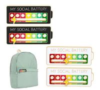 Pack of 4 My Social Battery Pins, White + Black Fun Social Battery Pins, 7 Days Usable, Social Battery Pins for Bags, Badge Pin, Suitable for Gifts such as Backpacks, Jackets, Hats, Clothing etc.
