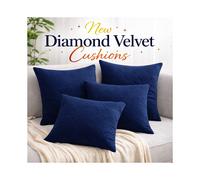(Pack of 4 Navy) Diamond Embossed Velvet Filled Cushions-18x18in Soft Sofa Cushions-Premium and Luxury Quality