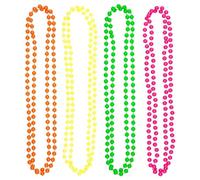 Pack of 4 Neon Multi Beads, Pack Includes Pink, Yellow, Green & Orange Beads, 80s Accessories, Fancy Dress Jewellery, Ideal for Festivals, Raves & UV Parties