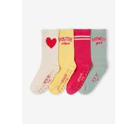 Pack of 4 non-slip socks for girls rose