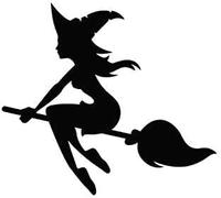 Pack of 4 Novelty Witch Flying Cute Stickers - Light Switch Stickers - Laptop Stickers - Halloween Stickers - Witch Decorations - Stickers for Party Bags - Scrapbook Stickers (Black,)
