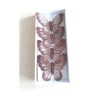 Pack Of 4 Nylon Butterflies With Glitter Diamante Detail - Butterfly Decorations (Brown)
