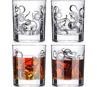 Pack of 4 Octopus Tentacle Whiskey Glasses 10oz - Rock Glasses Octopus Gifts Old Fashioned Cup - Clear Beach Wine Glasses for Drinking Shot Rum Cocktail Beer Bar Decor Tumbler Cup Glassware