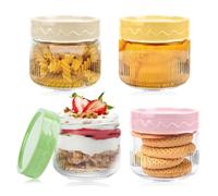 Pack of 4 Overnight Oats Jars, 250 ml Oatmeal Container Glass, Overnight Oats Jars, Preserving Jars, Fermenting Glass, Empty Jars, Storage Jars, Reusable Glass Containers for Yoghurt Pudding Salad Jam