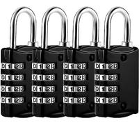 Pack of 4 Padlock Combination Lock, Small, 4 Digit Suitcase Lock with Combination Code, Luggage Locker Lock for Backpack, Gym, School (Black)