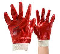 Pack of 4 Pairs Red Pvc Coated Gloves Size Large - Elasticated Cuffs for Comfort, Tear Resistant | Diy Health & Safety Work Gloves, Flexible & Comfy