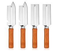 Pack of 4 Peelers with Wooden Handle, 2-in-1 Multifunctional Vegetable Peeler, Bottle Opener and Peeler, Stainless Steel, Asparagus Peeler, Potato Peeler, for Left and Right Handed Users (Brown 1)