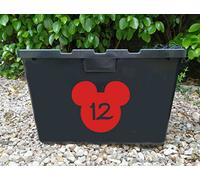 Pack of 4 Personalised Mouse Face Wheelie Bin Number Sticker - Recycling Box - Birthday Decoration - Wheelie Bin Stickers - Mickey Stickers - Number Stickers (Red)