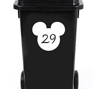 Pack of 4 Personalised Mouse Face Wheelie Bin Number Sticker - Recycling Box - Birthday Decoration - Wheelie Bin Stickers - Mickey Stickers - Number Stickers (White)