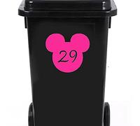 Pack of 4 Personalised Mouse Face Wheelie Bin Number Sticker - Recycling Box - Birthday Decoration - Wheelie Bin Stickers - Mickey Stickers - Number Stickers (Pink)