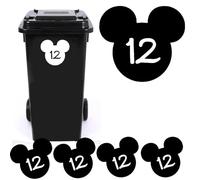 Pack of 4 Personalised Mouse Face Wheelie Bin Number Sticker - Recycling Box - Birthday Decoration - Wheelie Bin Stickers - Mickey Stickers - Number Stickers (Black)