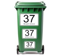 Pack of 4 Personalised Wheelie Bin Stickers,Bin Numbers for Wheelie Bins,Custom Trash Garbage Can Numbers Stickers,bin Labels with House Number Street Name 100x150mm/148x210mm/180x270mm