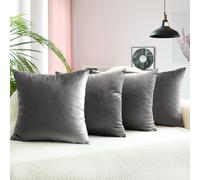 (Pack of 4, Plain Grey Cushions) Velvet Cushion Covers Soft Luxury Embossed Stripe Quilted Cushions Pack of 1,2 & 4