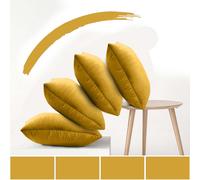 (Pack of 4, Plain Ochre Cushions) Velvet Cushion Covers Soft Luxury Embossed Stripe Quilted Cushions Pack of 1,2 & 4