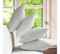 (Pack of 4, Plain Off White Cushions) Velvet Cushion Covers Soft Luxury Embossed Stripe Quilted Cushions Pack of 1,2 & 4