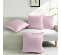 (Pack of 4, Plain Pink Rose Cushions) Velvet Cushion Covers Soft Luxury Embossed Stripe Quilted Cushions Pack of 1,2 & 4