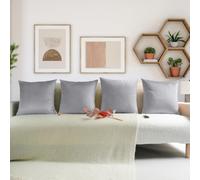 (Pack of 4, Plain Silver Cushions) Velvet Cushion Covers Soft Luxury Embossed Stripe Quilted Cushions Pack of 1,2 & 4