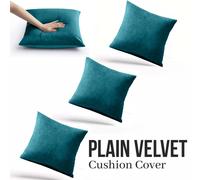 (Pack of 4, Plain Teal Cushions) Velvet Cushion Covers Soft Luxury Embossed Stripe Quilted Cushions Pack of 1,2 & 4