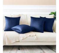 (Pack of 4, Plain Velvet Filled Cushion Navy) Velvet Cushions Filled 2 & 4-Pack Quilted Cushion Pads