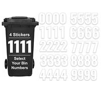 Pack of 4 Plain White Bin Numbers for Wheelie Bins - Waterproof Labels - 17 cm - Packwith