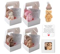 Pack of 4 Pocket Hug Positive Mini Teddy Bear, Handmade Positive Mini Plush Bear with Encouragement Card, Bear in a Box, Funny Teddy Bear Doll, Plush Figures for Family, Friends, Gift