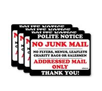 Pack of 4, Polite Notice No Junk Mail Flyers Leaflets Menus, 10x7cm, Door Sticker Sign label decal