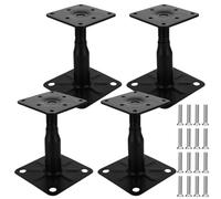 Pack of 4 Post Brackets, 100-150 mm Galvanised Post Brackets, Height Adjustable with 16 Screws, Galvanised Steel, Support Foot, Floor Base for Patios, Fences, Shelters, Carports, Pergolas