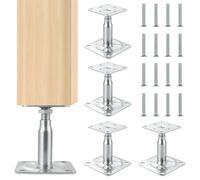 Pack of 4 Post Holders Height Adjustable, 100-150 mm Adjustable Post Holders with 16 Screws, Galvanised Support Base for Fences, Shelters, Carports, Pergolas, Construction Work