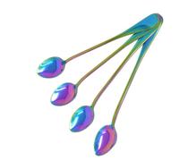 Pack of 4 Rainbow Long Handle Latte Spoons - Premium Stainless Steel Iced Tea & Coffee Spoons - Colorful Stirrers for Desserts, Ice Cream & Hot Drinks