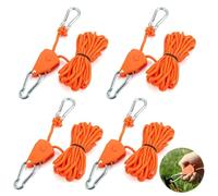 Pack of 4 Reflective Tent Guy Ropes,4 mm Tent Camping Cord with Pulley,4 m Heavy Duty Guide Buckle Rope with Aluminum Adjuster,Ratchet Ropes with Tensioner,Tent Guide Rope for Camping and Awning