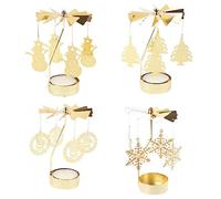 Pack of 4 Reindeer Spinning Tea Light Candle Holder - Christmas Decorations with Rotating Carousel & Rotary Candle Holder