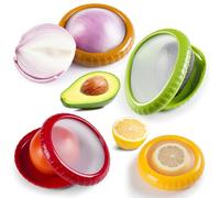 Pack of 4 Reusable Silicone Food Storage Boxes for Fruit & Vegetables - Avocado Storage, Onion Storage Fridge, Silicone Vegetables Fruit Anti-Oxidation Container, Lemon Tomato Apple Box