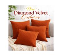 (Pack of 4 Rust) Diamond Embossed Velvet Filled Cushions-18x18in Soft Sofa Cushions-Premium and Luxury Quality