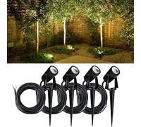Pack of 4 S L Lighting Garden Outdoor LED Integrated 240v 5W Spike Light, Die-Cast IP65 Path Lights, Exterior Discreet Small Ground Spot Lights for Outside Backyard House Home (3000K Warm White))