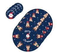 Pack of 4 Santa + Reindeer Coasters & Placemats - Kids Christmas Dinner Xmas Holiday Party Table Decorations Food Roast Drink Breakfast Lunch Afternoon Tea - Red Blue