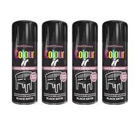Pack of 4 - Satin Black Spray Paint 400ML - Quick Drying Aerosol for Plastic, Metal and Wood, DIY PF Colour It Can