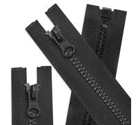 Pack of 4 Separable Zippers No.5 - 70 cm Length × 34 mm Width, Plastic Zip for Jackets, Coats & Down Jackets, Black, Universal Replacement