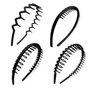 Pack of 4 Shark Tooth Hair Comb Hair Band, Plastic Hair Comb Headband, Non-Slip Black Comb Hair Bands, for Daily Yoga, Makeup, Sports, Fitness, Washing, Going Out