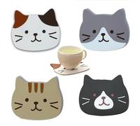 Pack of 4 Silicone Cat Coasters, Cute Cartoon Cats Cup Cup Rubber Mat, Decorative Glass Cup Pads, Wine, Glass, Tea Cup and Drink Pads