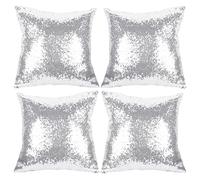 Pack of 4 Silver Sequin Pillow Covers, Shiny and Luxury Decorative Throw Pillow Cases Metal Cushion Covers for Couch Bed Sofa Christmas Day,18" x 18"