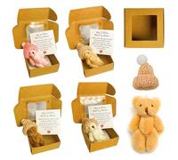 Pack of 4 Small Bear, Small Bear in Box, Mini Plush Bear in Box with Inspirational Card, Crocheted Small Bears, Hug, Positive Gifts for Graduation, Birthday, Back to School