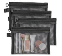 Pack of 4 Small Cosmetic Bags, Women's Make-Up Bag with Zip, Makeup Bag, Organiser, Mini Travel Toiletry Bag, Handbag, Transparent Mesh for Cosmetics, Travel, black, Unisex