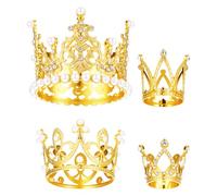 Pack of 4 Small Crown Cake Decorations, Mini Crown Cake Topper, Gold Crown Cake Topper, Princess Kron Cake Topper Decoration, Cake Decoration Pearl Gold Crowns, for Children Girls Bride Wedding Royal