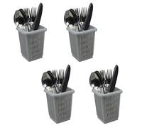 Pack of 4 Small, Grey, Square, Dishwasher, Cutlery Rack Insert Baskets | Size: L110 x W110 x H140mm | Single Compartment Basket
